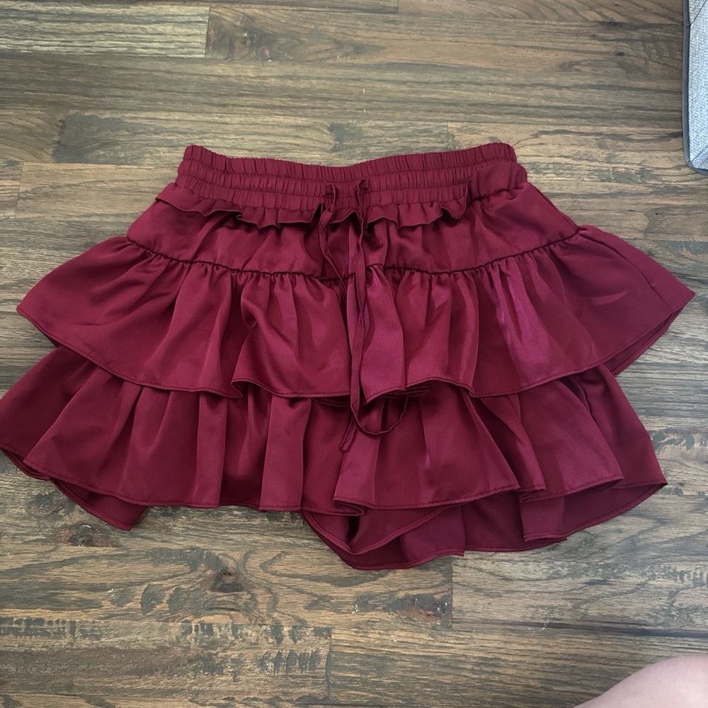 Burgundy Layered Ruffle Skirt